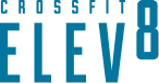 Logo CrossFit Elev8 en azul.