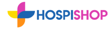 Logo HospiShop en colores azul, amarillo, rosa y morado.