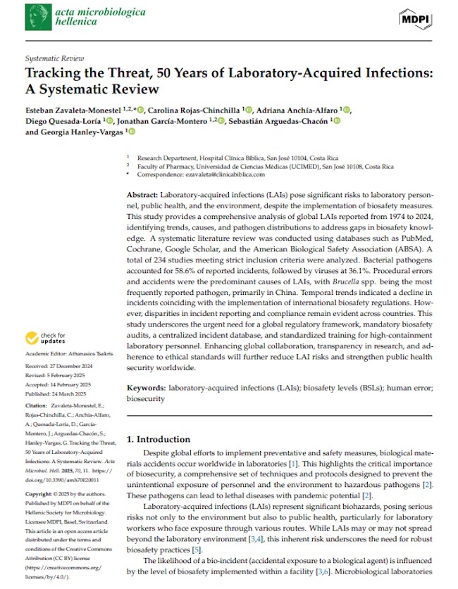 Tracking the Threat, 50 Years of Laboratory-Acquired Infections: A Systematic Review