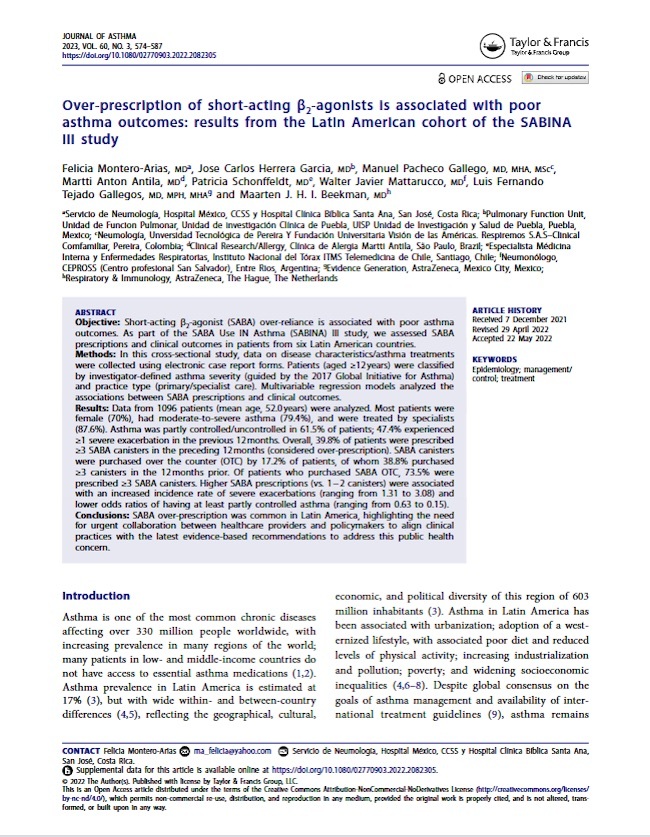 Over-prescription of short-acting β2-agonists is associated with poor asthma outcomes: results from the Latin American cohort of the SABINA III study